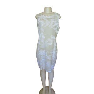 Misook Beige & White Sleeveless Leaf Pattern Knit Dress M